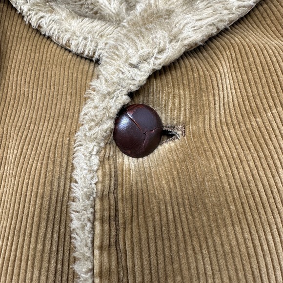 ZERO KING Vintage Brown Corduroy Faux Fur Collar Long Coat Men's Size 44L Rare - Picture 9 of 16